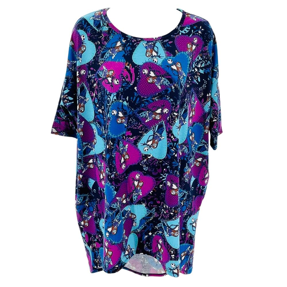 LuLaRoe Purple Aqua Nightmare Before Christmas Halloween Rare Short Sleeve Top M